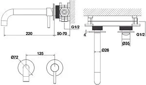 Смеситель для раковины из стены WHITECROSS Y black чёрный матовый Y1215BL, 2
