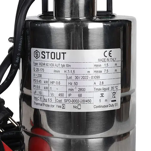 Насос фекальный Q=9м³/ч H=18.5м Stout SPD-0004-211100 Насос фекальный Q=9м³/ч H=18.5м Stout SPD-0004-211100