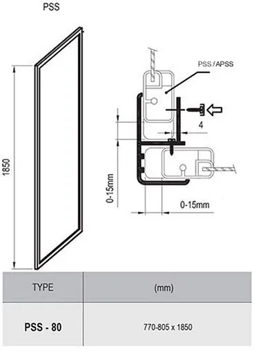 Боковая стенка 800мм прозрачное стекло Ravak Supernova PSS-80 94040100Z1