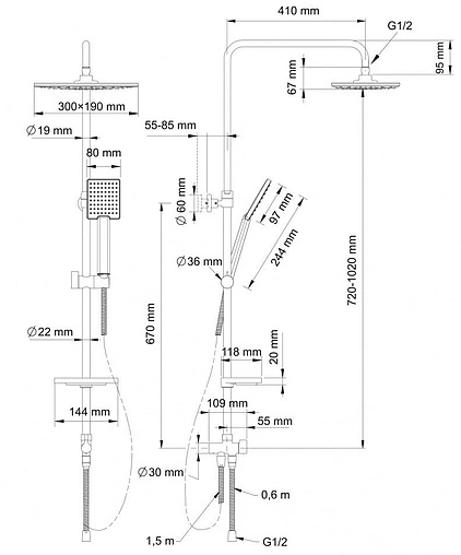 Душевая система без смесителя Swedbe Calypso хром 5069