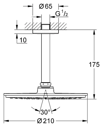 Лейка верхнего душа с потолочным креплением Grohe Rainshower Cosmopolitan 210 хром 26053000