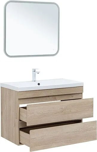 Тумба-умывальник подвесная Aquanet Нота New 90 дуб светлый 00334199+00204119