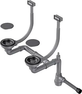 Сифон бутылочный для двойной мойки с переливом Omoikiri WK-2C-GM 4956498 Сифон бутылочный для двойной мойки с переливом Omoikiri WK-2C-GM 4956498, 1