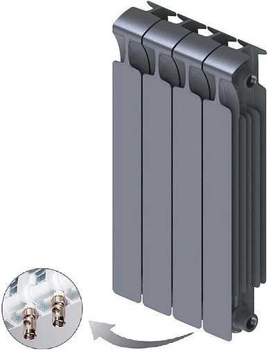 Радиатор биметаллический 4 секции нижнее правое подключение Rifar Monolit Ventil 500 серый RMVRF50004 tit
