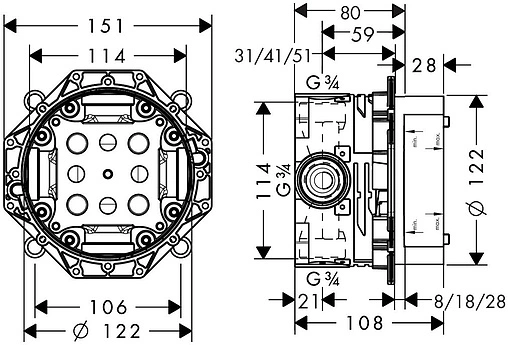 Узел смешивания Hansgrohe Ibox Universal 01800180