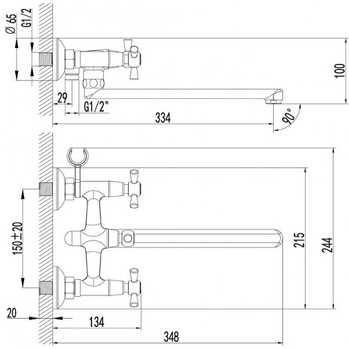 Смеситель для ванны с длинным изливом Lemark Contour хром LM7451C