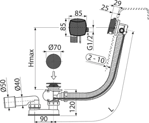 Слив-перелив для ванны с функцией налива AlcaPlast чёрный матовый A564BLACK-80 Слив-перелив для ванны с функцией налива AlcaPlast чёрный матовый A564BLACK-80, 2