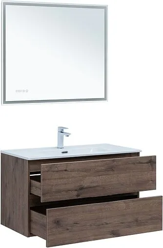 Тумба под умывальник подвесная Aquanet Алвита New 90 дуб веллингтон/табак 00334187