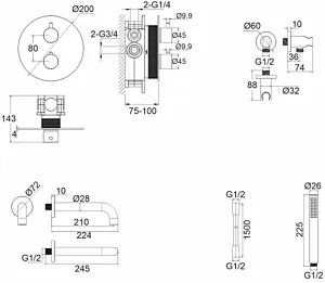 Термостат для 2 потребителей WHITECROSS Y black чёрный матовый YSET10BL, 2