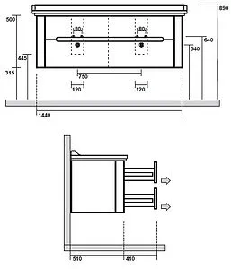 Тумба-умывальник Kerasan Waldorf 150 bi vaniglia matt 925430+4143K1bi/cr*3 Тумба-умывальник Kerasan Waldorf 150 bi vaniglia matt 925430+4143K1bi/cr*3, 2