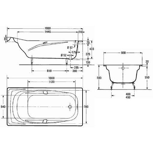 Ванна чугунная Jacob Delafon Repos 160x75 E2929-00