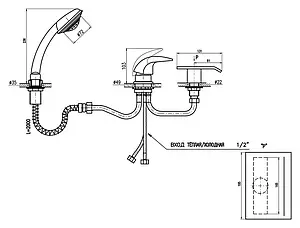 Смеситель на борт ванны на 3 отверстия Rav Slezak Dunaj хром D474.5Y, 2