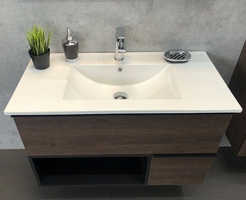 Тумба-умывальник подвесная Comforty Франкфурт 75 дуб шоколадно-коричневый/чёрный 00004150531CF