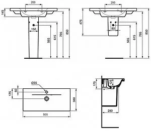 Раковина Ideal Standard Connect Spase 50 белый E136301 Раковина Ideal Standard Connect Spase 50 белый E136301, 2