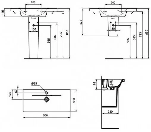 Раковина Ideal Standard Connect Spase 50 белый E136301
