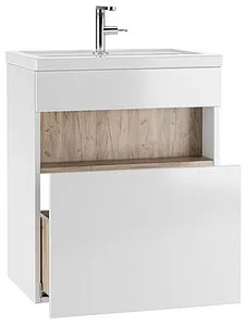 Тумба-умывальник подвесная Домино Fortuna 60 белый/дуб вотан DF3103T+4640021060773 Тумба-умывальник подвесная Домино Fortuna 60 белый/дуб вотан DF3103T+4640021060773, 4