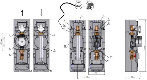 Насосный модуль с прямым контуром 1¼&quot;в х 1½&quot;н Meibes V-UK M66814.36WI с насосом Wilo PARA SC 30-7.0