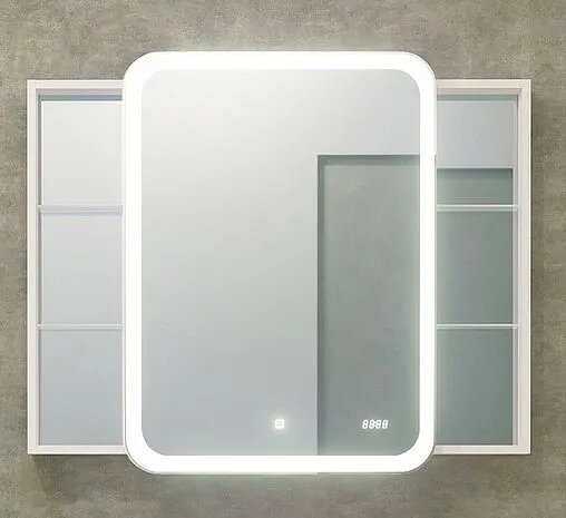 Шкаф-зеркало Jorno Bosko 100 R с подсветкой и часами белый Bos.03.100/W