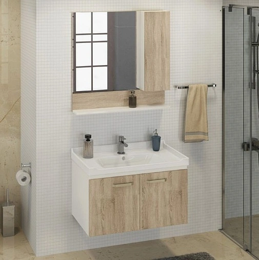 Шкаф-зеркало Comforty Рига 80 R дуб сонома/белый 00004139024CF