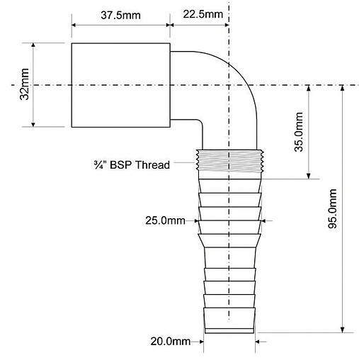 Отвод для бытовой техники в канализацию Mc Alpine MRWMF32-90 Отвод для бытовой техники в канализацию Mc Alpine MRWMF32-90