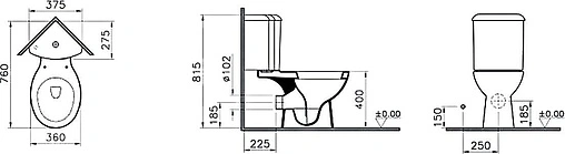 Унитаз-компакт угловой VitrA Arkitekt белый 9754B003-7201