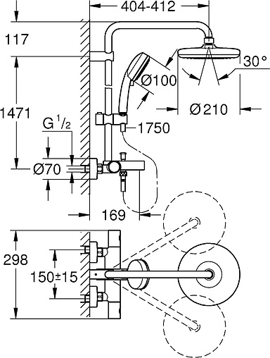 Душевая система с термостатом для ванны Grohe Tempesta Cosmopolitan 210 хром 26223001
