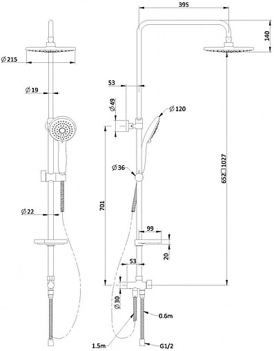 Душевая система без смесителя Swedbe Calypso хром 5007