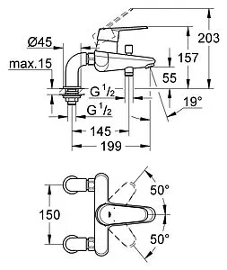 Смеситель на борт ванны на 2 отверстия Grohe Eurodisc Cosmopolitan хром 33392002 Смеситель на борт ванны на 2 отверстия Grohe Eurodisc Cosmopolitan хром 33392002, 2