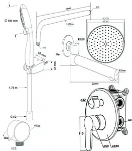 Душевая система со смесителем для ванны Swedbe Platta хром 5544 Душевая система со смесителем для ванны Swedbe Platta хром 5544, 2