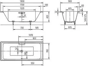 Ванна стальная Kaldewei Puro Duo 190x90 mod. 665 anti-slip+easy-clean белый 266530003001 Ванна стальная Kaldewei Puro Duo 190x90 mod. 665 anti-slip+easy-clean белый 266530003001, 2