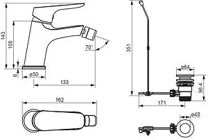 Смеситель для биде Damixa Jupiter хром 770240000 Смеситель для биде Damixa Jupiter хром 770240000, 2