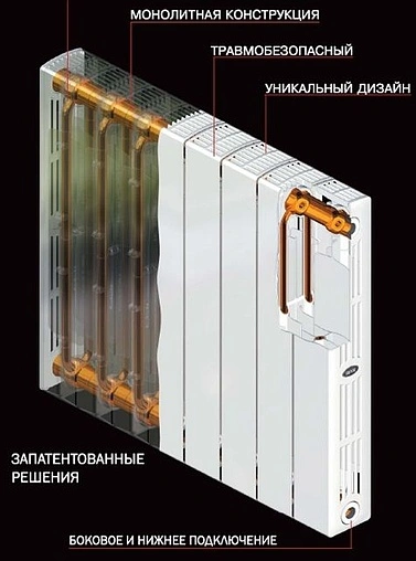 Радиатор биметаллический 9 секций нижнее правое подключение Rifar Supremo Ventil 500 белый RSVR50009