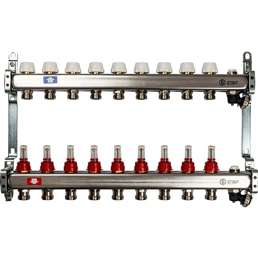 Группа коллекторная с расходомерами 9 отводов 1&quot;в/в x ¾&quot;ек Stout SMS 0927 000009