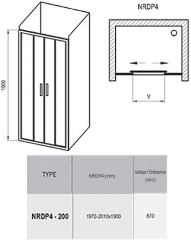Дверь в нишу 1900мм прозрачное, матовое стекло Ravak Rapier NRDP4-190 0ONL0U00ZG