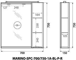 Шкаф-зеркало BelBagno FLY-MARINO 70 R Bianco Lucido MARINO-SPC-700/750-1A-BL-P-R Шкаф-зеркало BelBagno FLY-MARINO 70 R Bianco Lucido MARINO-SPC-700/750-1A-BL-P-R, 2