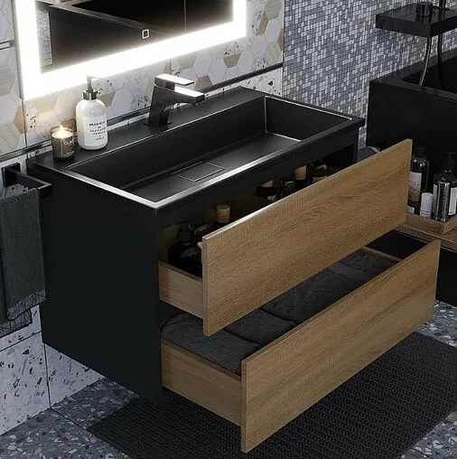 Тумба под умывальник подвесная Uperwood Barsa 80 дуб сонома/чёрный матовый 293020539 Тумба под умывальник подвесная Uperwood Barsa 80 дуб сонома/чёрный матовый 293020539