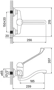 Смеситель для раковины хирургический настенный IDDIS хром CG53654C Смеситель для раковины хирургический настенный IDDIS хром CG53654C, 2