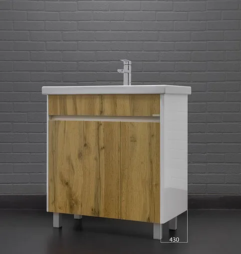Тумба-умывальник напольная Домино Uno 80 дуб вотан/белый DU1507T+WB.FN/Fest/80-C/WHT.G/S1