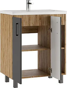 Тумба-умывальник напольная Домино Craft 70 графит/дуб вотан DCr2210T+4620008197746, 4