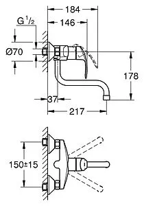 Смеситель для кухни настенный Grohe Eurosmart хром 31391002 Смеситель для кухни настенный Grohe Eurosmart хром 31391002, 2