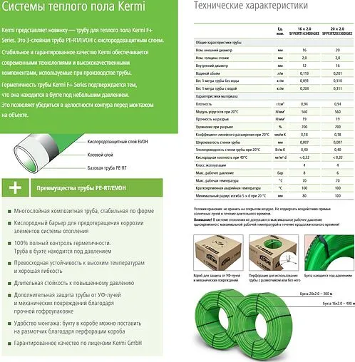 Труба полиэтиленовая Kermi 16 x 2.0 мм PE-RT EVOH бухта 400м SFPERT163400GKE
