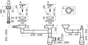 Сифон бутылочный для двойной мойки с переливом Omoikiri WK-1.5-S-IN 4998039, 2