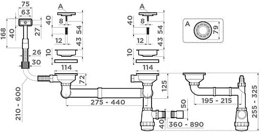 Сифон бутылочный для двойной мойки с переливом Omoikiri WK-1.5-S-IN 4998039 Сифон бутылочный для двойной мойки с переливом Omoikiri WK-1.5-S-IN 4998039
