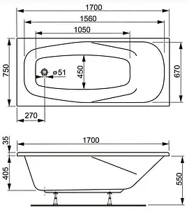 Ванна акриловая Vagnerplast Aronia 170x75 VPBA170ARN2X-04, 2