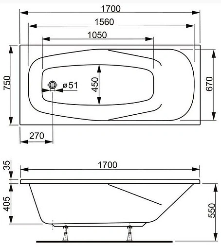 Ванна акриловая Vagnerplast Aronia 170x75 VPBA170ARN2X-04