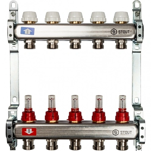 Группа коллекторная с расходомерами 5 отводов 1&quot;в/в x ¾&quot;ек Stout SMS 0917 000005
