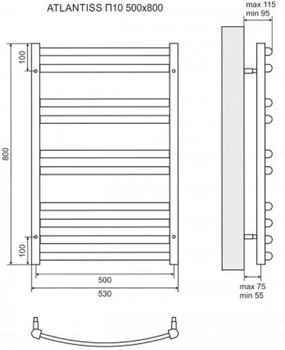 Полотенцесушитель водяной лесенка Lemark Atlantiss П10 500x800 черный матовый LM32810RBL