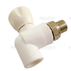 Кран шаровый с американкой угловой и переходом на пп трубу 20мм x ½&quot;н Meerplast 16.02.КНУ2012