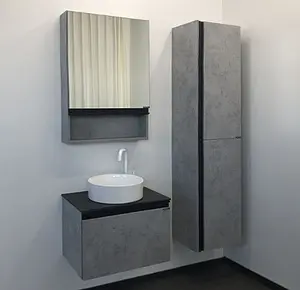 Тумба-умывальник подвесная Comforty Эдинбург 60 бетон светлый/чёрный 00-00002782CF, 4