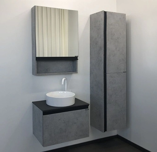 Тумба-умывальник подвесная Comforty Эдинбург 60 бетон светлый/чёрный 00-00002782CF